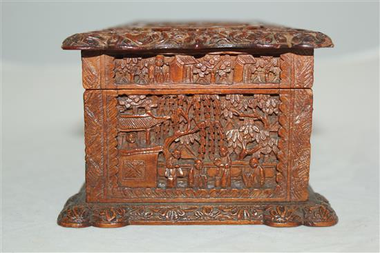 A Chinese export sandalwood rectangular box, mid 19th century, 26.5cm, hinges detached